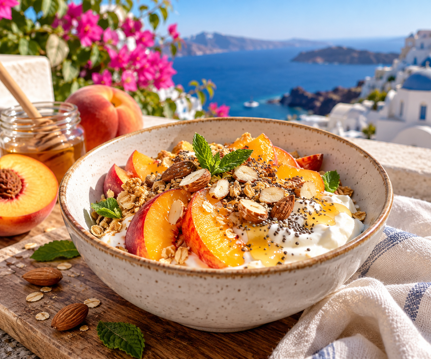 Mediterranean Peach Yogurt Bowl