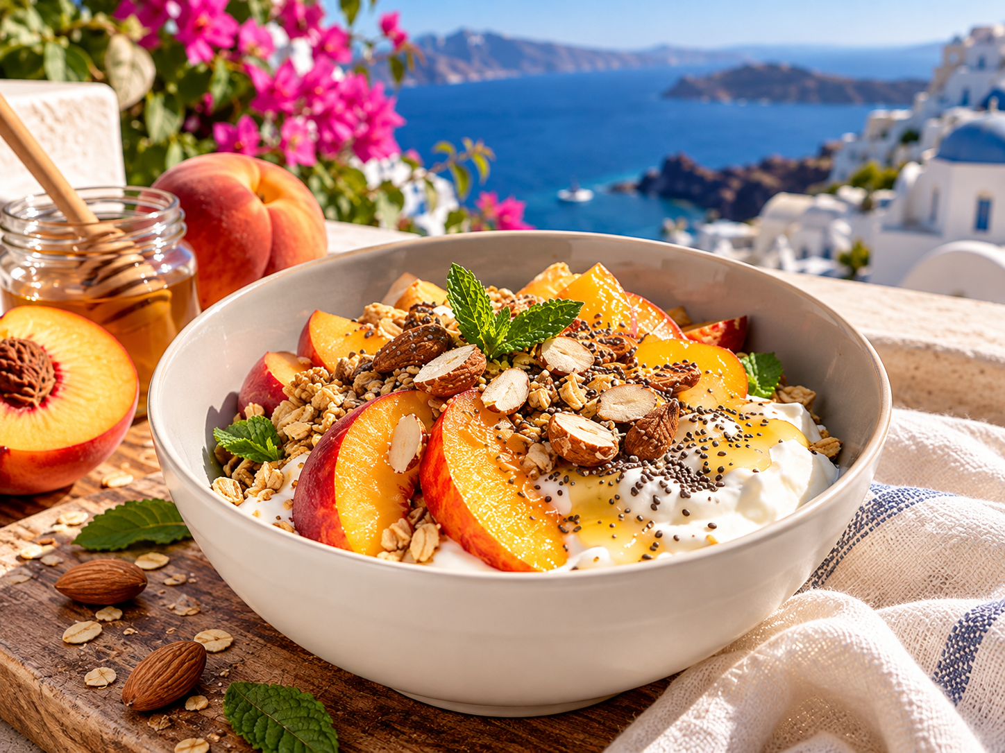 Mediterrane Pfirsich-Joghurt-Bowl